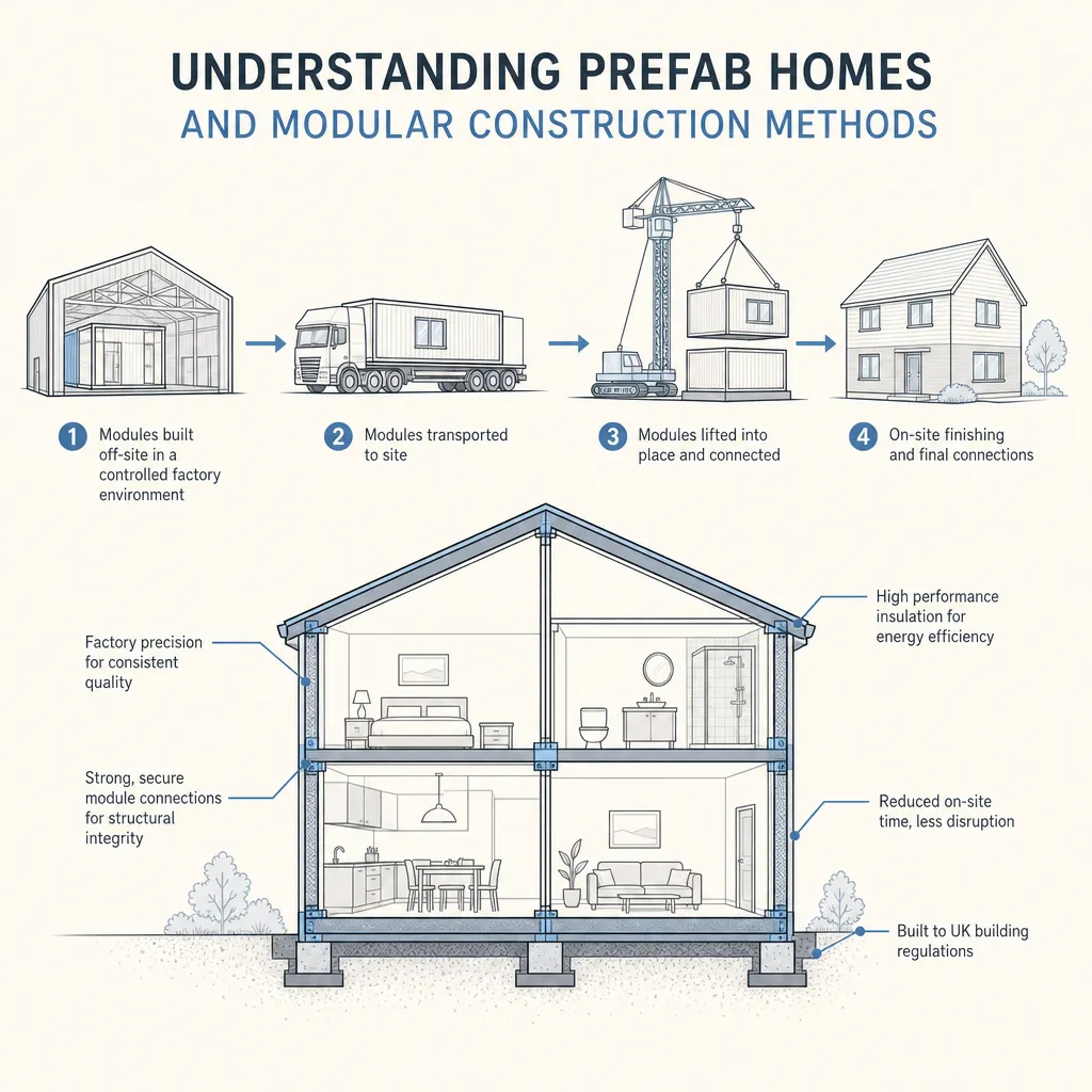 Diagram illustrating: Understanding prefab homes and modular construction methods