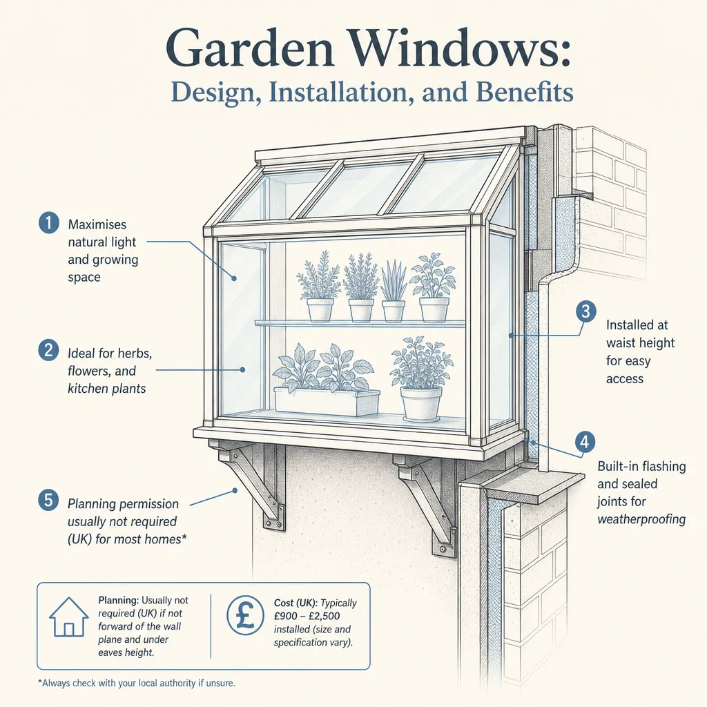 Diagram illustrating: Garden Windows: Design, Installation, and Benefits