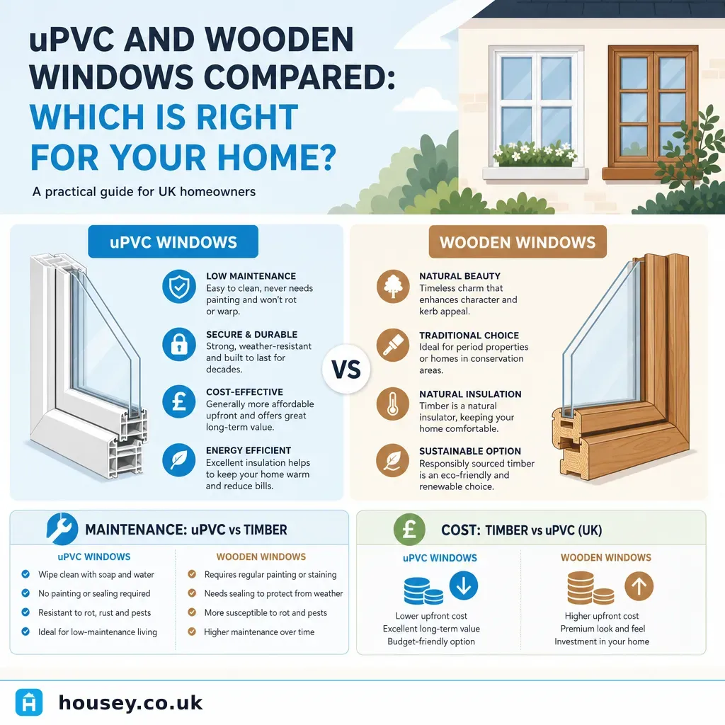Infographic illustrating: uPVC and Wooden Windows Compared: Which Is Right for Your Home
