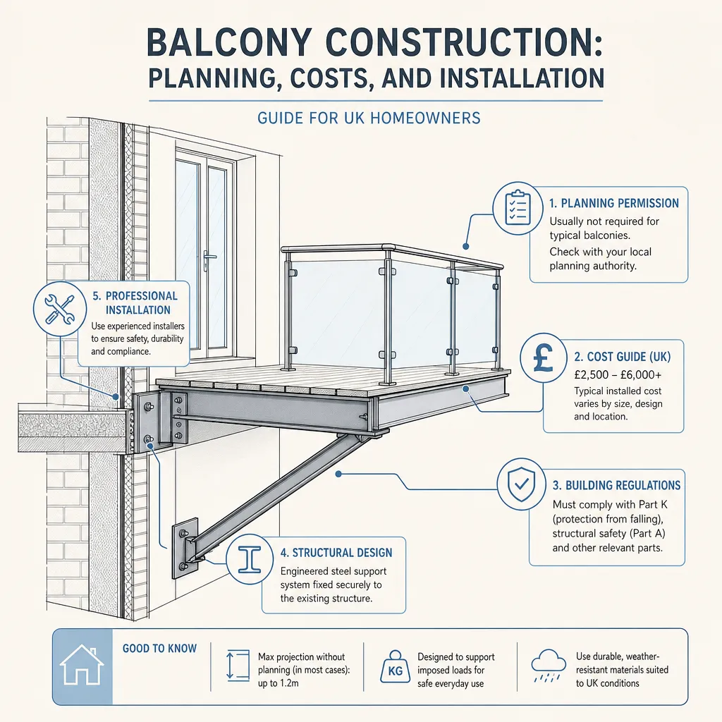 Diagram illustrating: Balcony Construction: Planning, Costs, and Installation