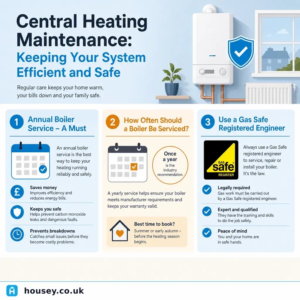Infographic illustrating: Central Heating Maintenance: Keeping Your System Efficient and Safe
