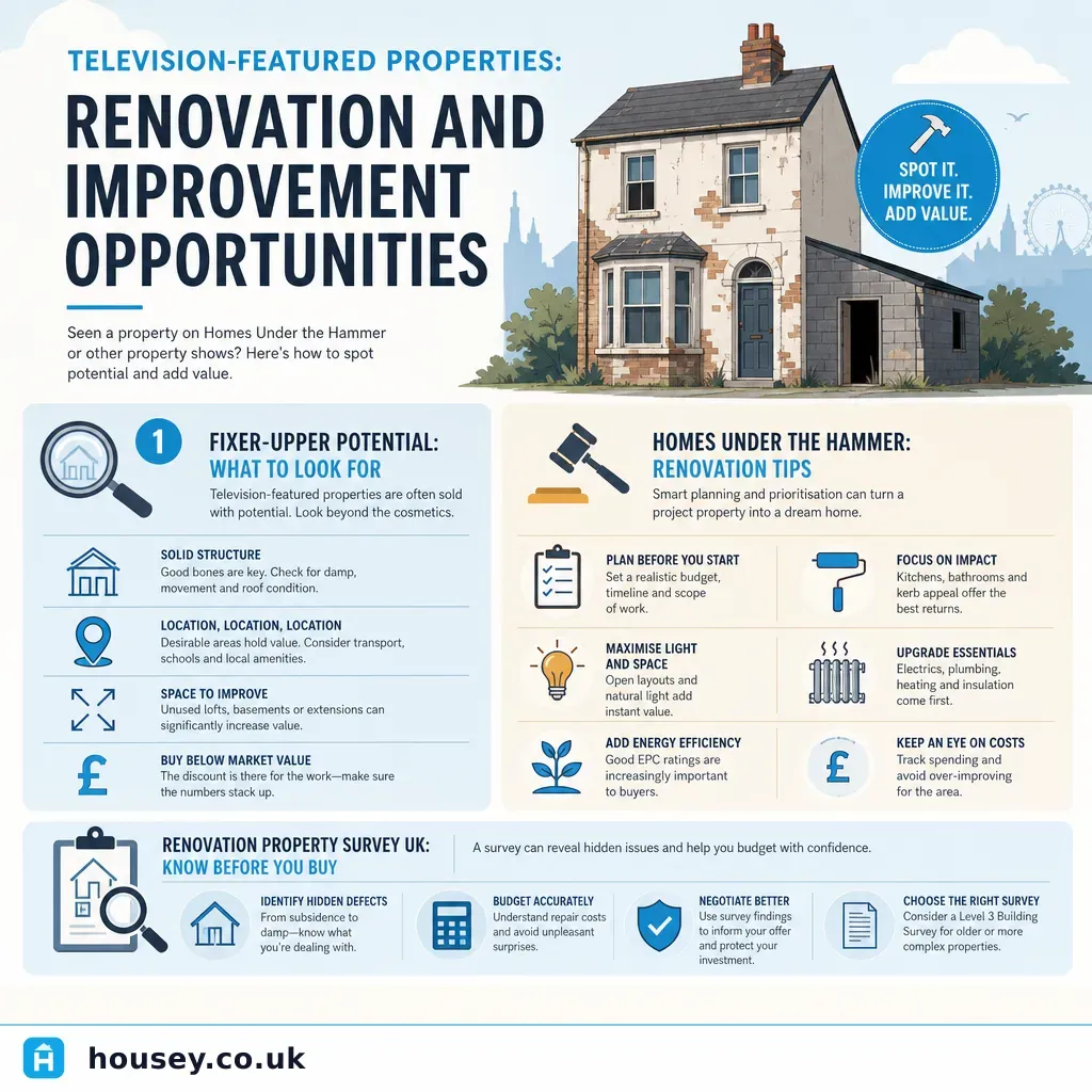 Infographic illustrating: Television-Featured Properties: Renovation and Improvement Opportunities