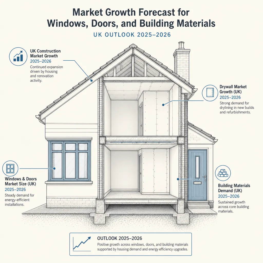Diagram illustrating: Market Growth Forecast for Windows, Doors, and Building Materials