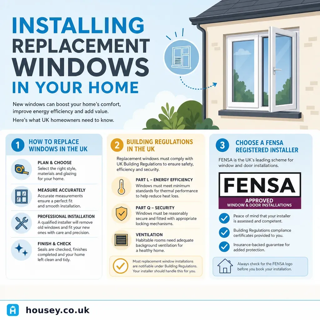Infographic illustrating: Installing Replacement Windows in Your Home