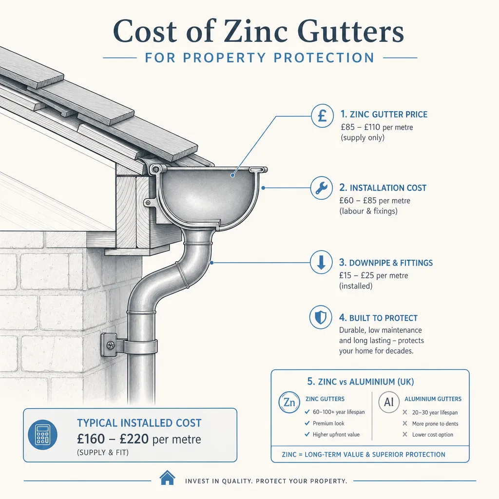 Diagram illustrating: Cost of Zinc Gutters for Property Protection