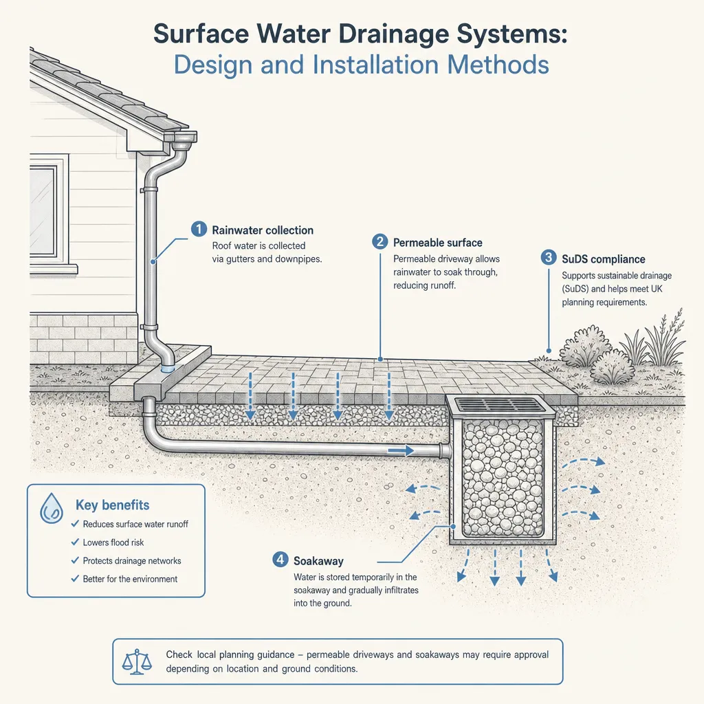 Diagram illustrating: Surface Water Drainage Systems: Design and Installation Methods