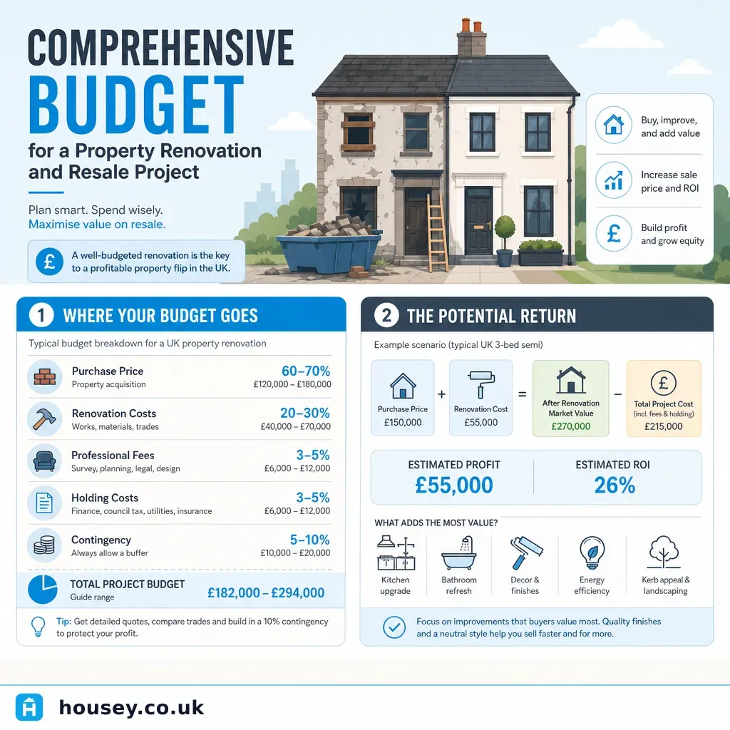 Infographic illustrating: Comprehensive Budget for a Property Renovation and Resale Project