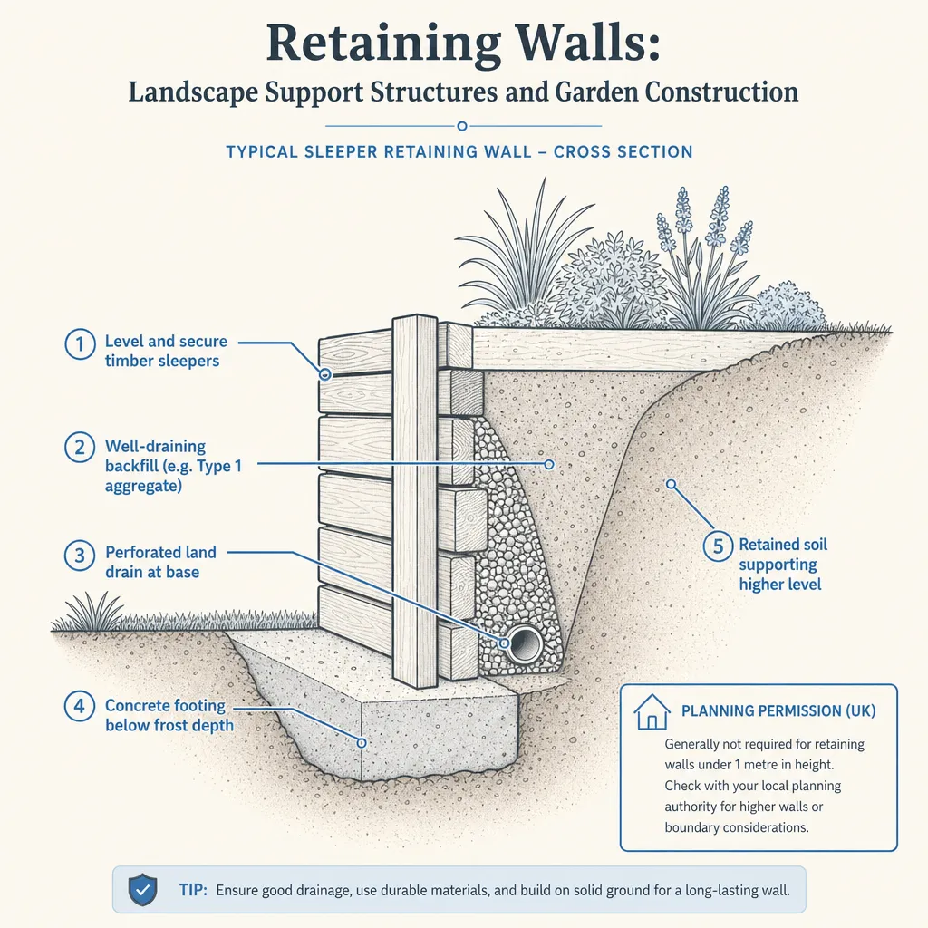 Diagram illustrating: Retaining Walls: Landscape Support Structures and Garden Construction