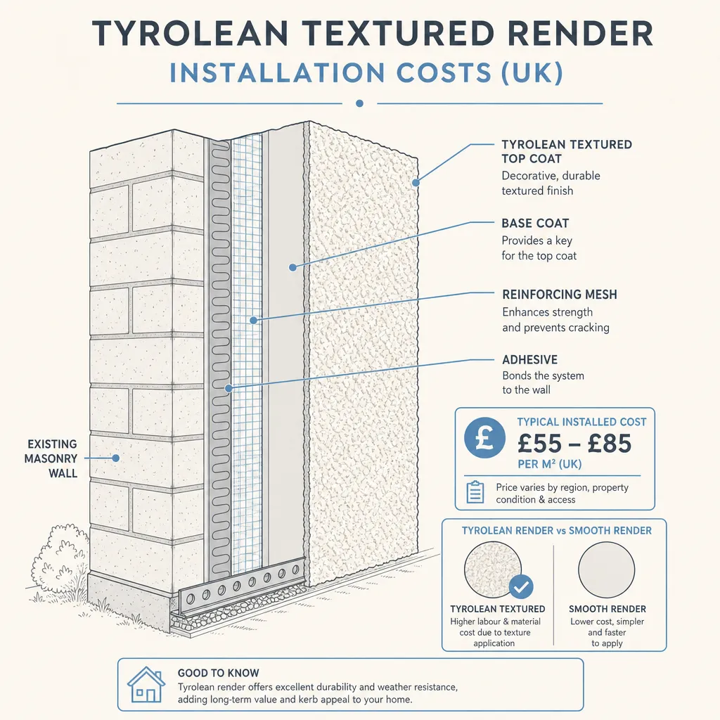 Diagram illustrating: Tyrolean Textured Render Installation Costs