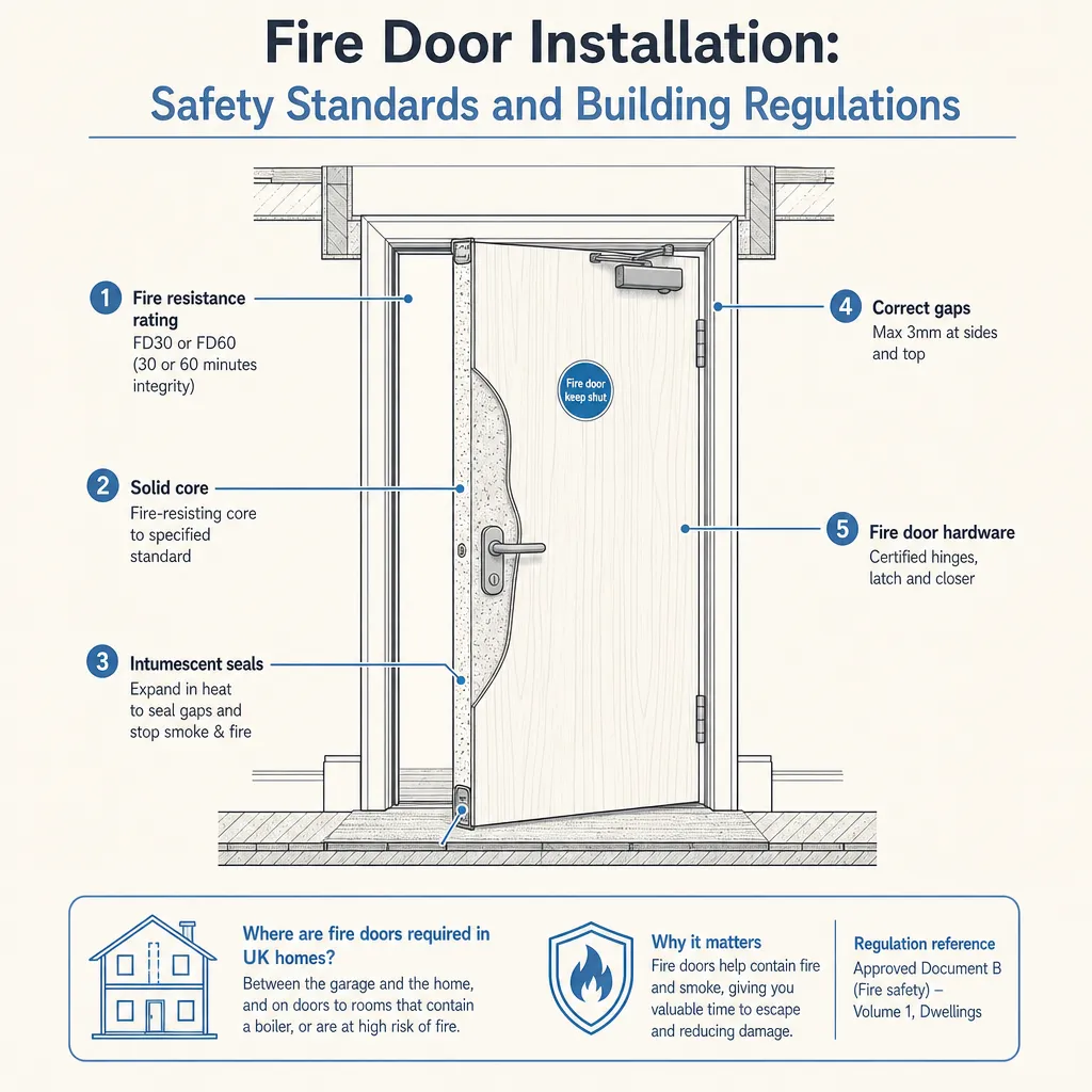 Diagram illustrating: Fire Door Installation: Safety Standards and Building Regulations