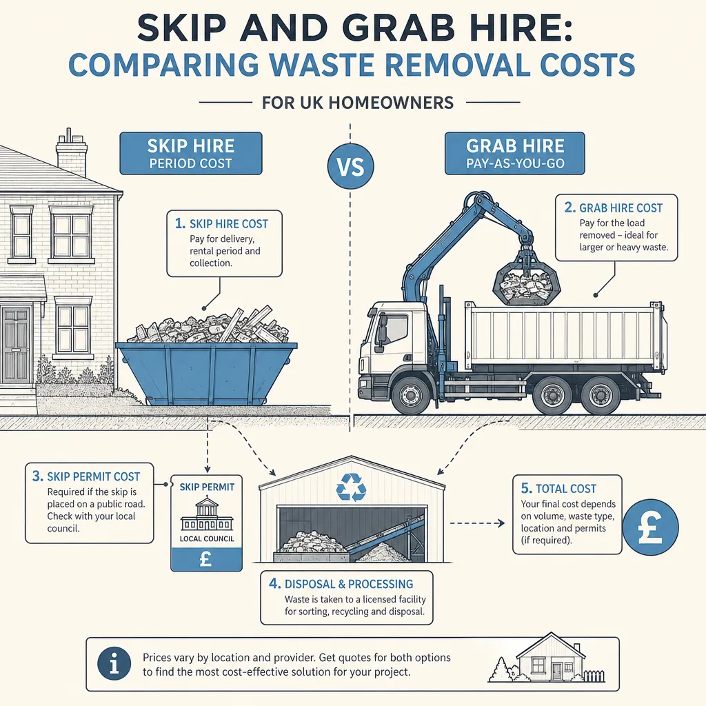 Diagram illustrating: Skip and Grab Hire: Comparing Waste Removal Costs