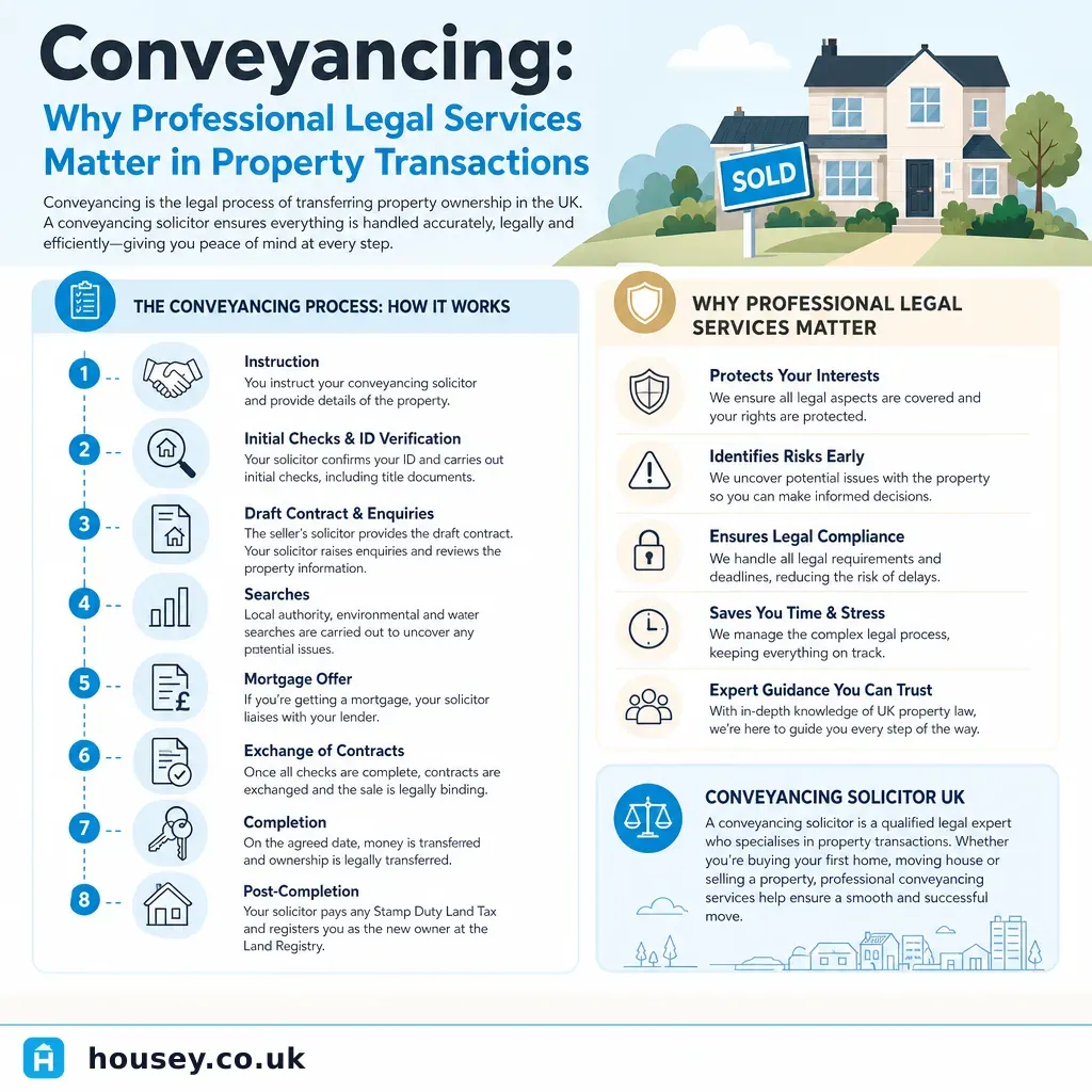 Infographic illustrating: Conveyancing: Why Professional Legal Services Matter in Property Transactions