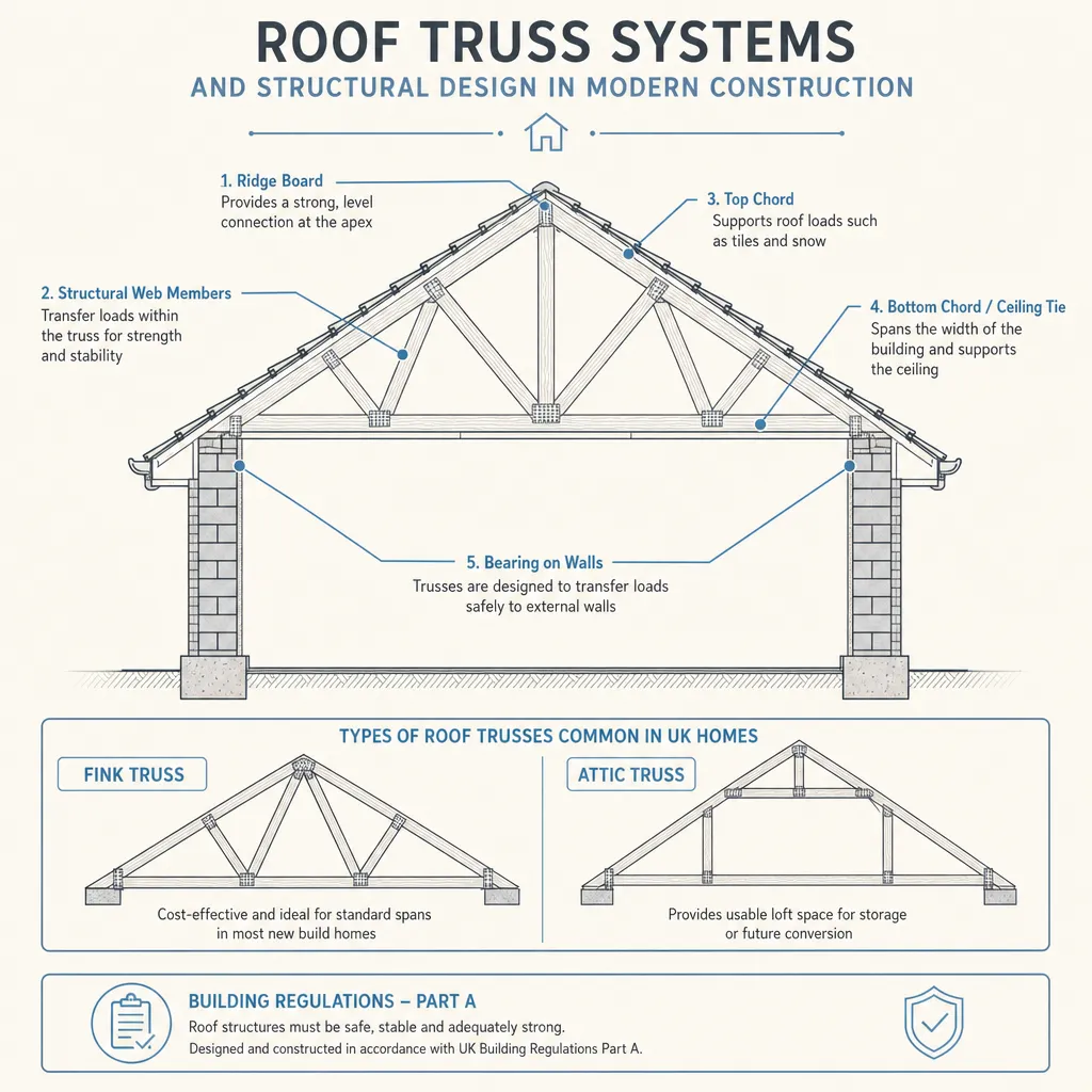 Diagram illustrating: Roof Truss Systems and Structural Design in Modern Construction