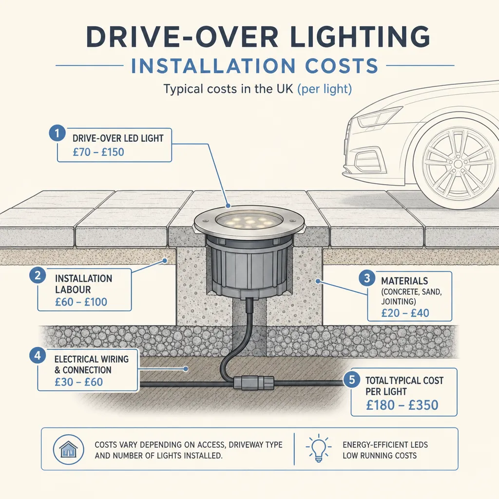 Diagram illustrating: Drive-Over Lighting Installation Costs
