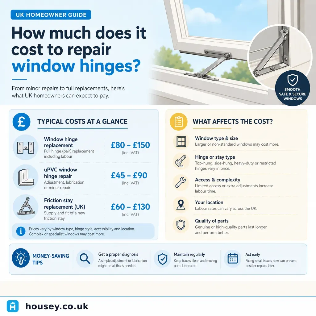 Infographic illustrating: How much does it cost to repair window hinges?