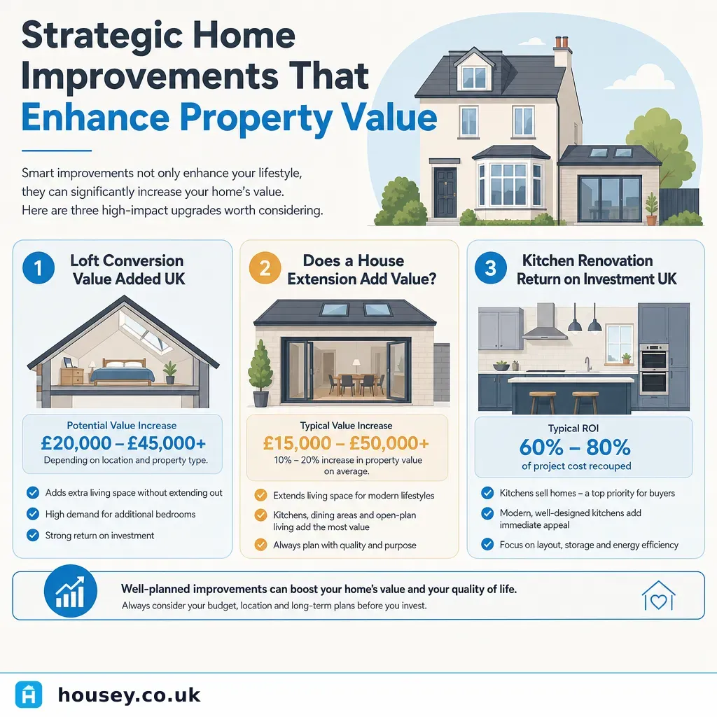 Infographic illustrating: Strategic Home Improvements That Enhance Property Value