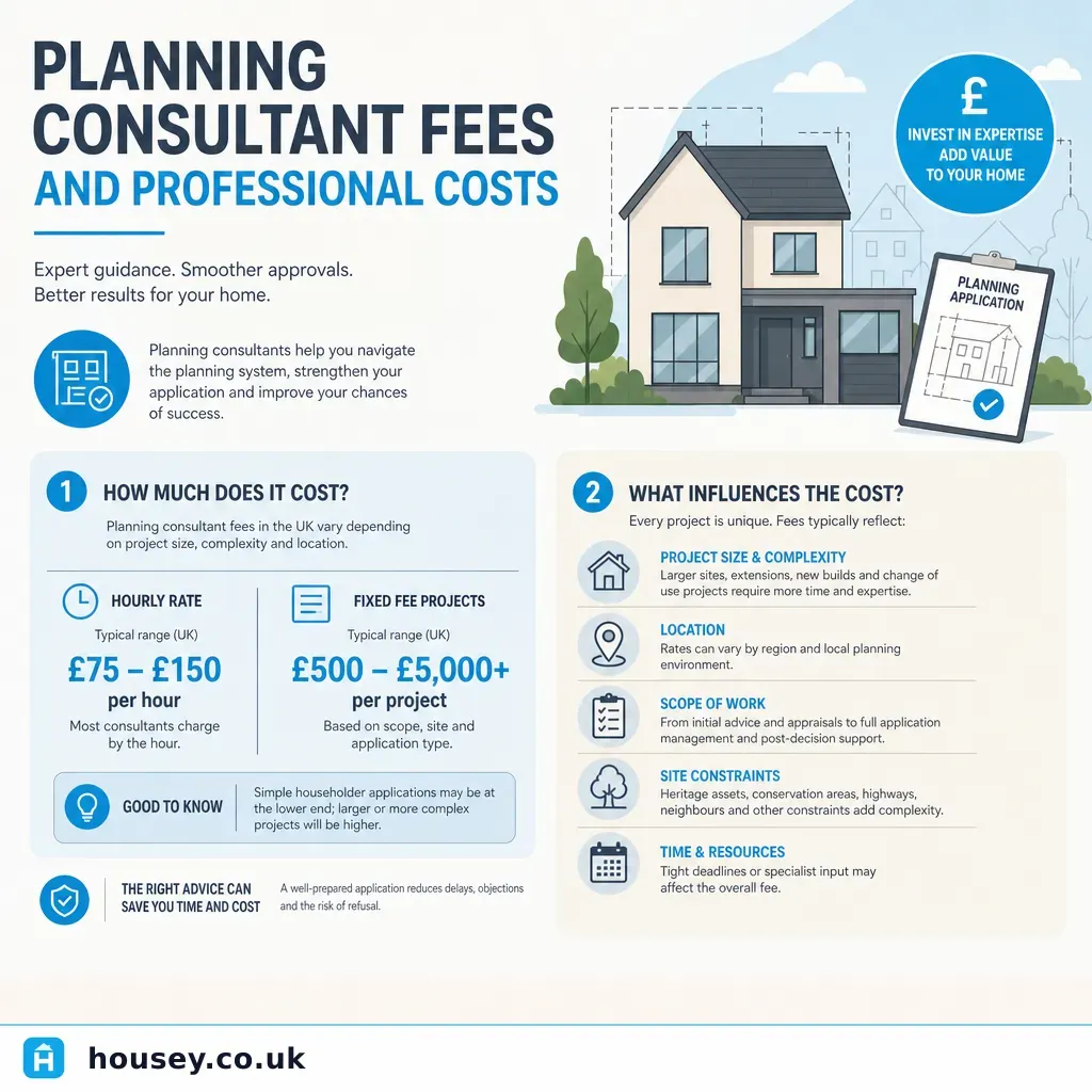 Infographic illustrating: Planning Consultant Fees and Professional Costs