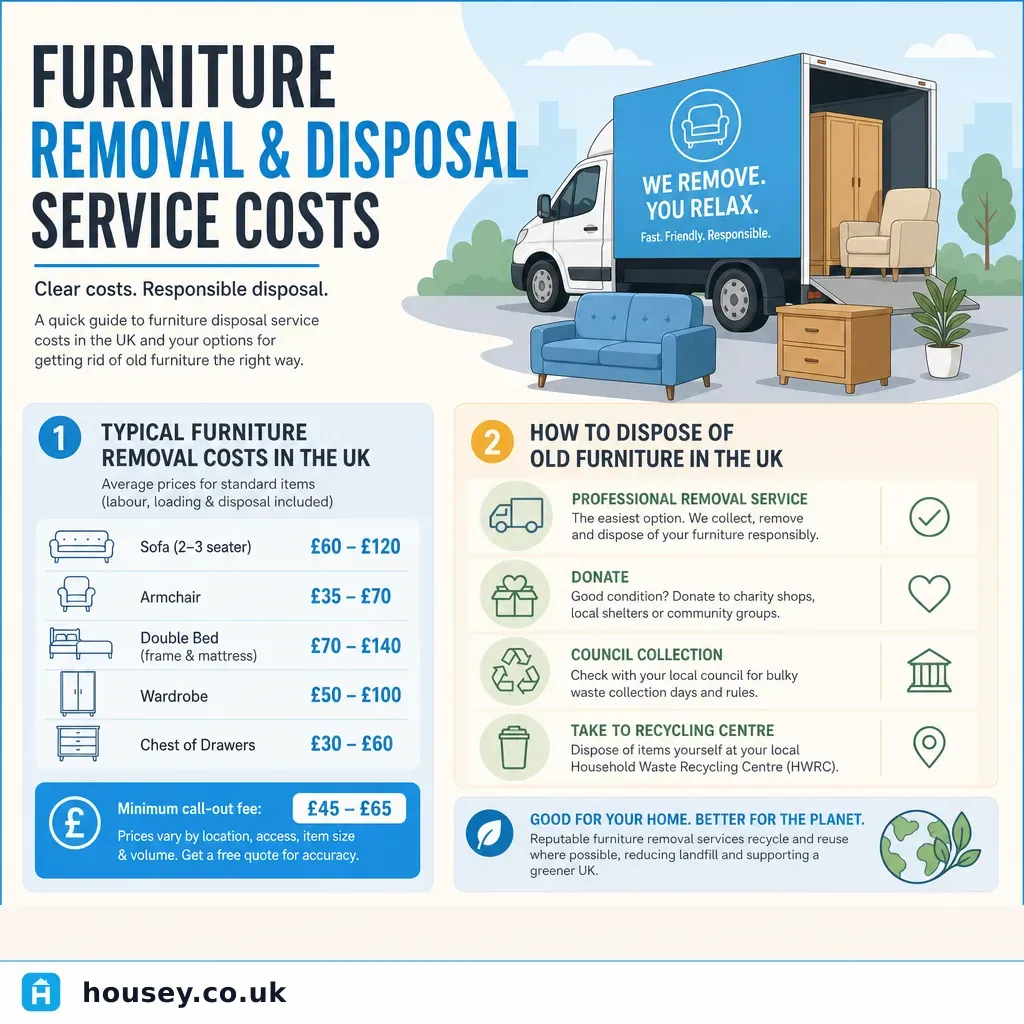 Infographic illustrating: Furniture Removal and Disposal Service Costs