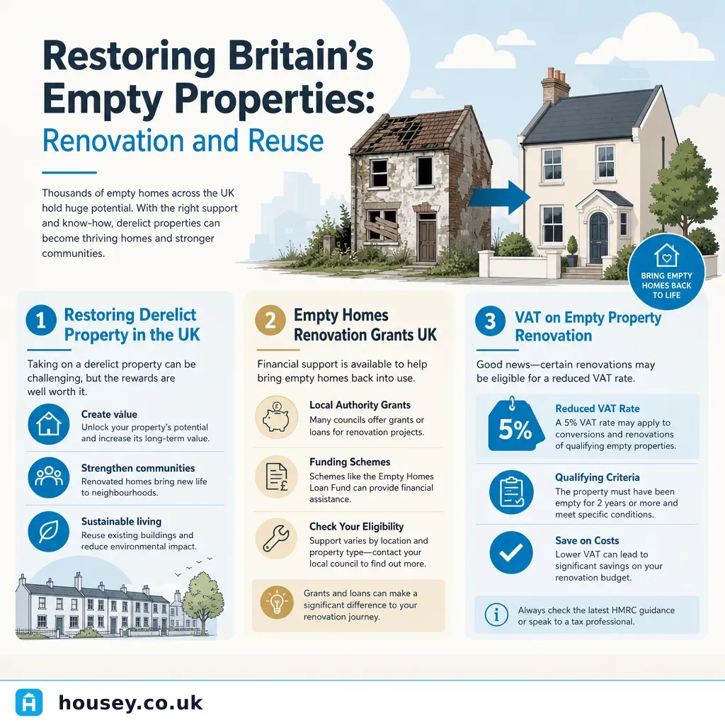 Infographic illustrating: Restoring Britain's Empty Properties: Renovation and Reuse