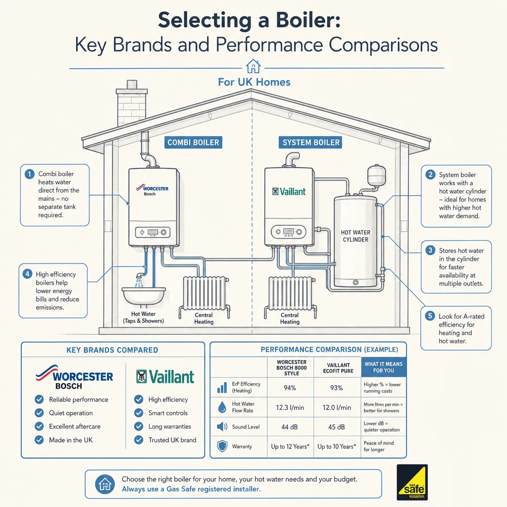 Diagram illustrating: Selecting a Boiler: Key Brands and Performance Comparisons