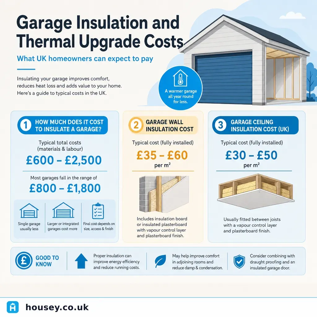 Infographic illustrating: Garage Insulation and Thermal Upgrade Costs