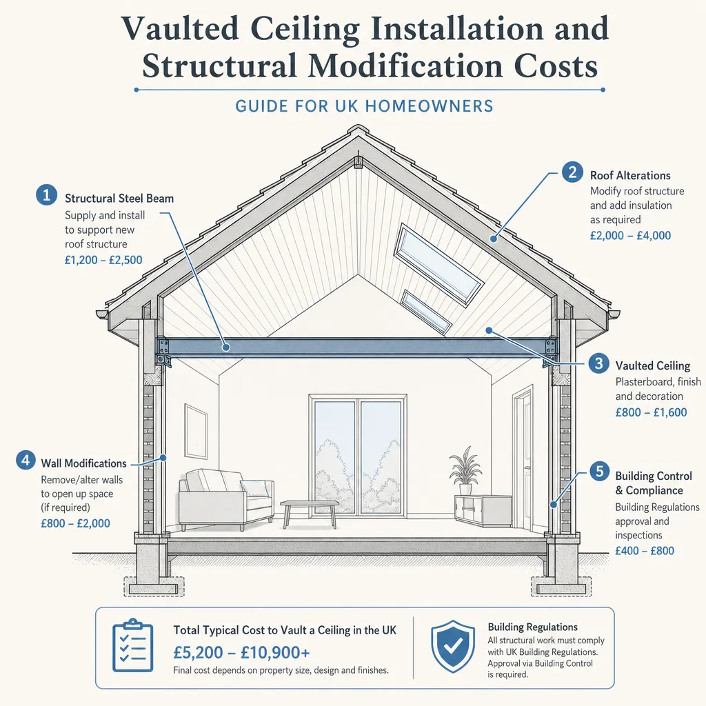 Diagram illustrating: Vaulted Ceiling Installation and Structural Modification Costs