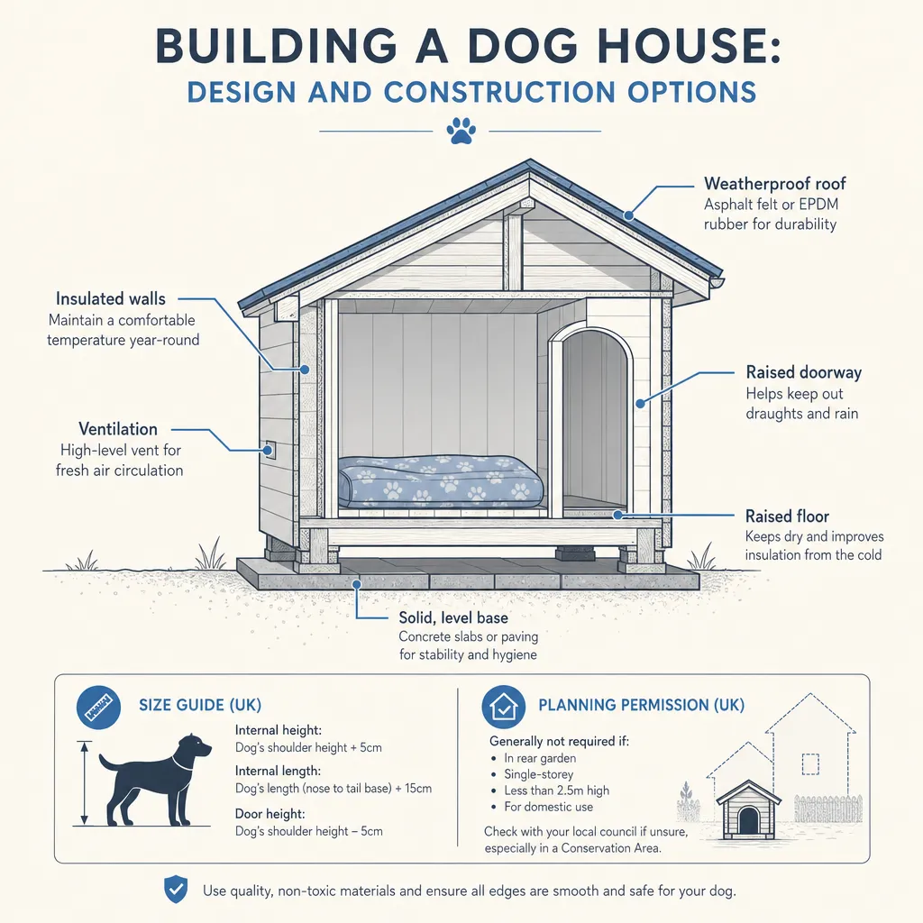 Diagram illustrating: Building a Dog House: Design and Construction Options