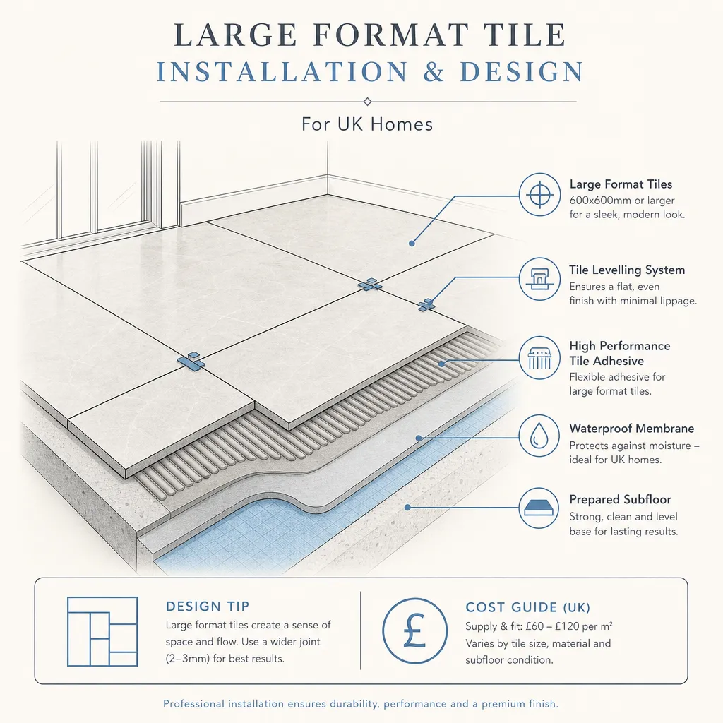Diagram illustrating: Large Format Tile Installation and Design