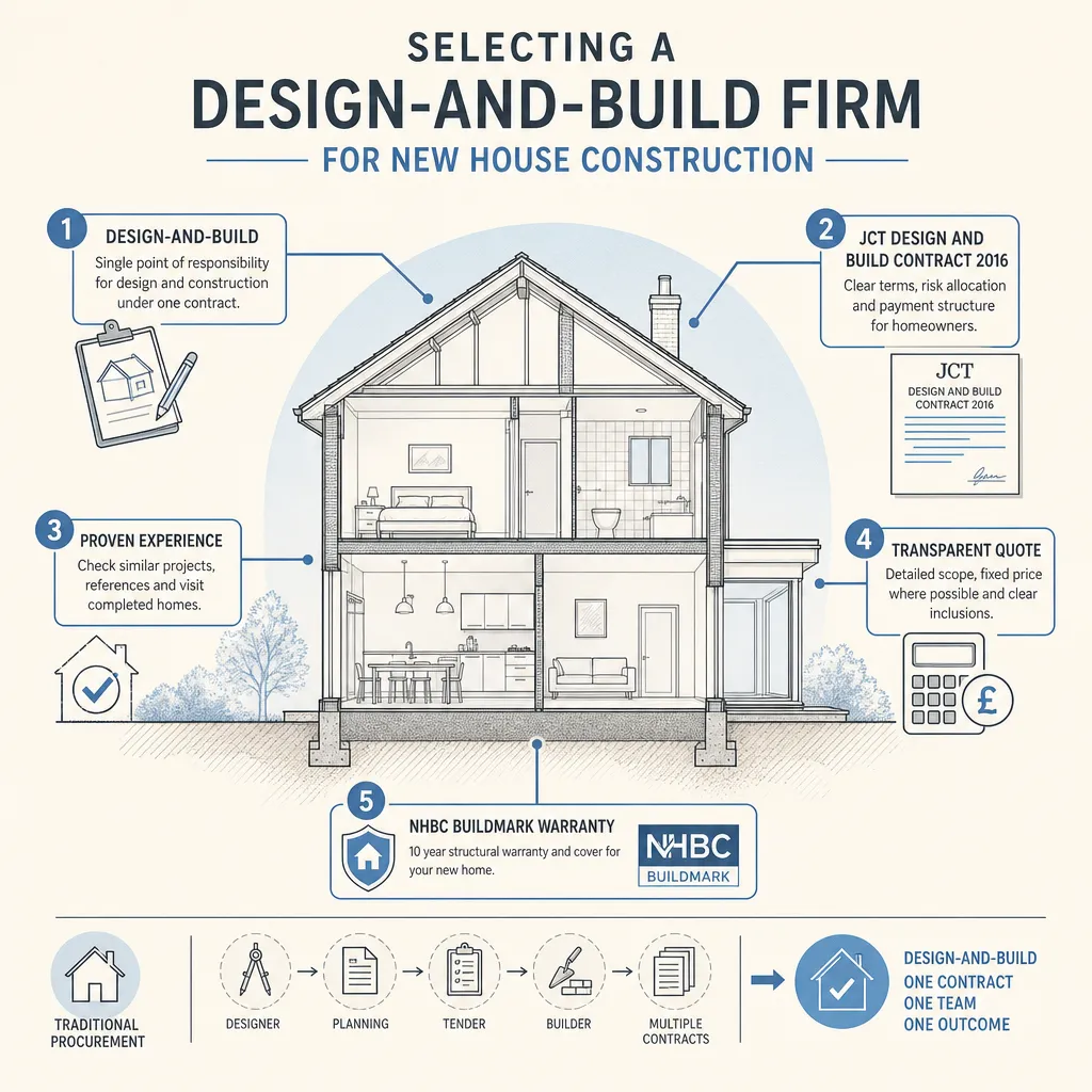 Diagram illustrating: Selecting a Design-and-Build Firm for New House Construction