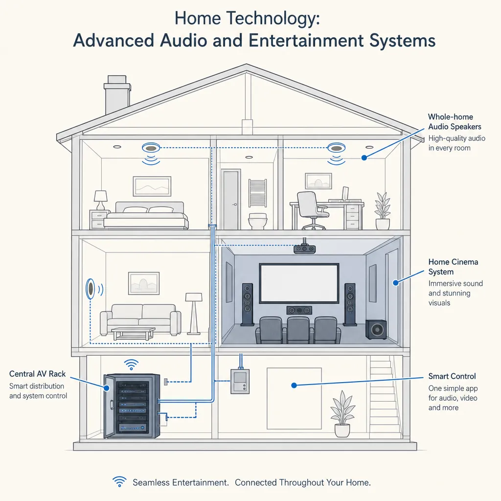 Diagram illustrating: Home Technology: Advanced Audio and Entertainment Systems