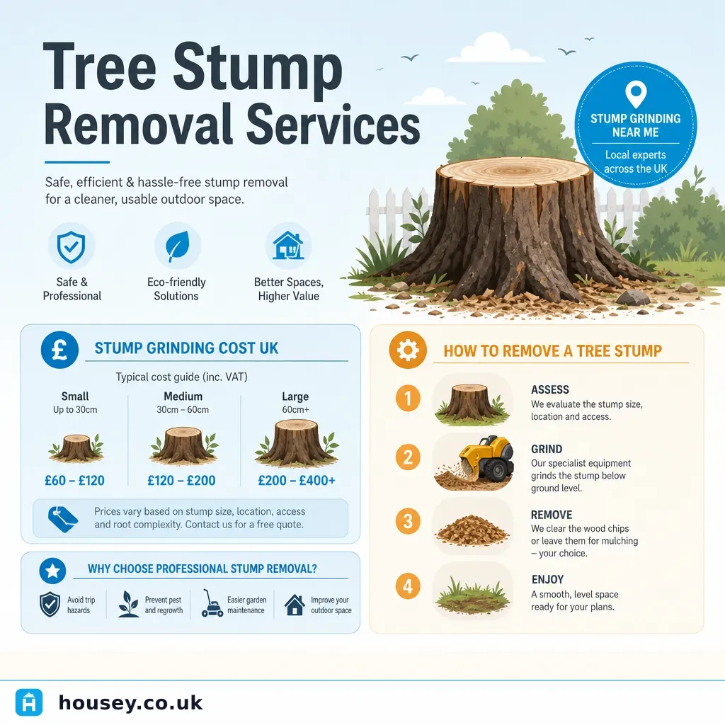 Infographic illustrating: Tree Stump Removal Services