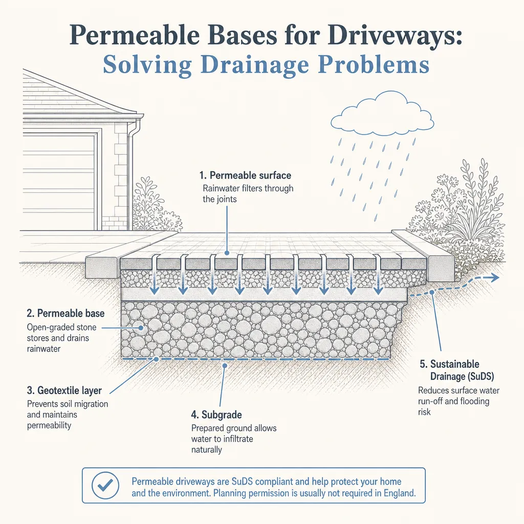 Diagram illustrating: Permeable Bases for Driveways: Solving Drainage Problems