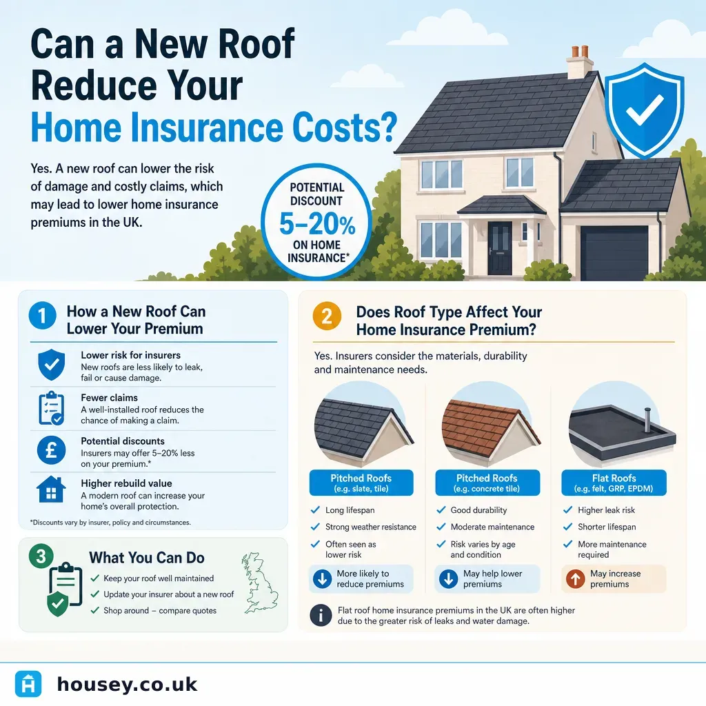 Infographic illustrating: Can a New Roof Reduce Your Home Insurance Costs?