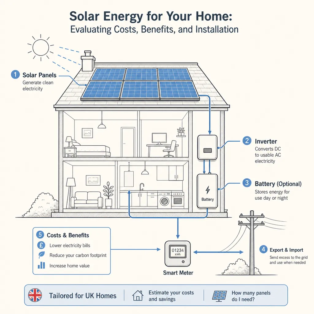 Diagram illustrating: Solar Energy for Your Home: Evaluating Costs, Benefits, and Installation