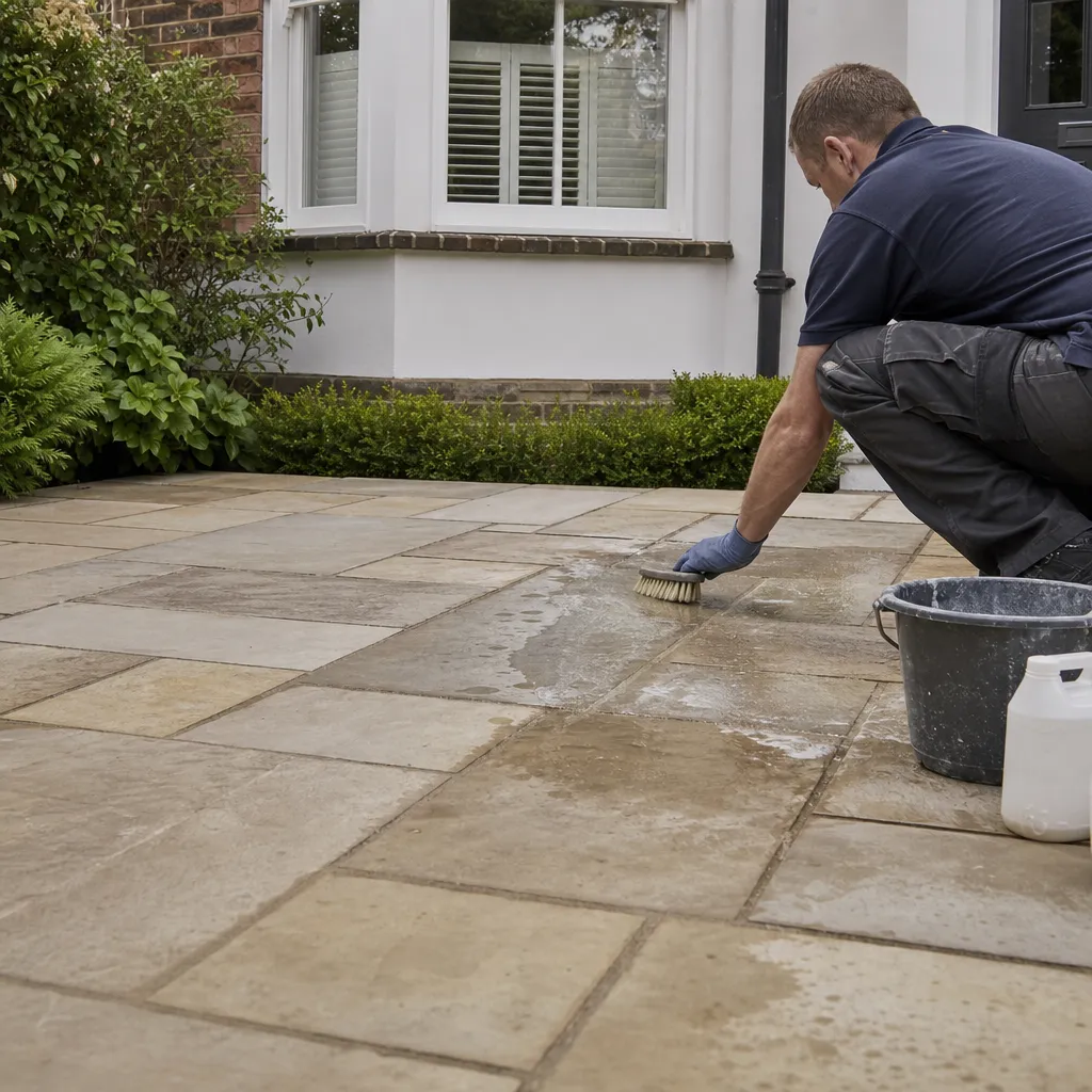Photo illustrating: Removing Stains from Indian Sandstone Paving: Cleaning Methods and Products