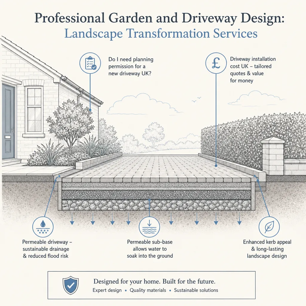 Diagram illustrating: Professional Garden and Driveway Design: Landscape Transformation Services