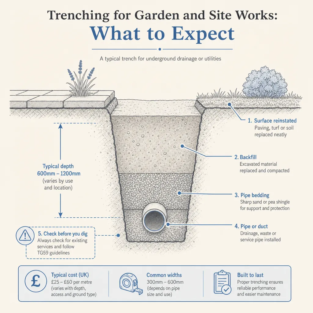 Diagram illustrating: Trenching for Garden and Site Works: What to Expect