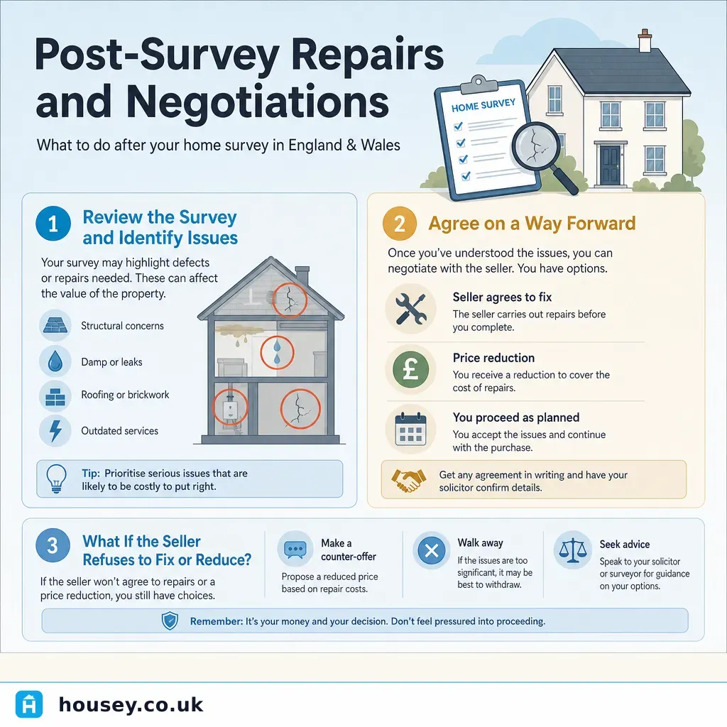 Infographic illustrating: Post-Survey Repairs and Negotiations
