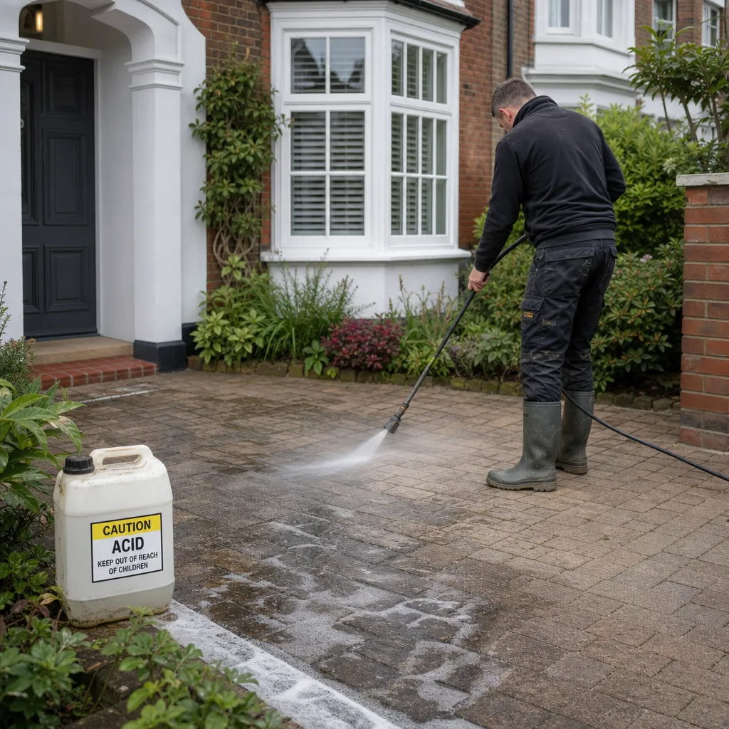 Photo illustrating: Acid Cleaning Driveways: Risks and Safe Cleaning Alternatives