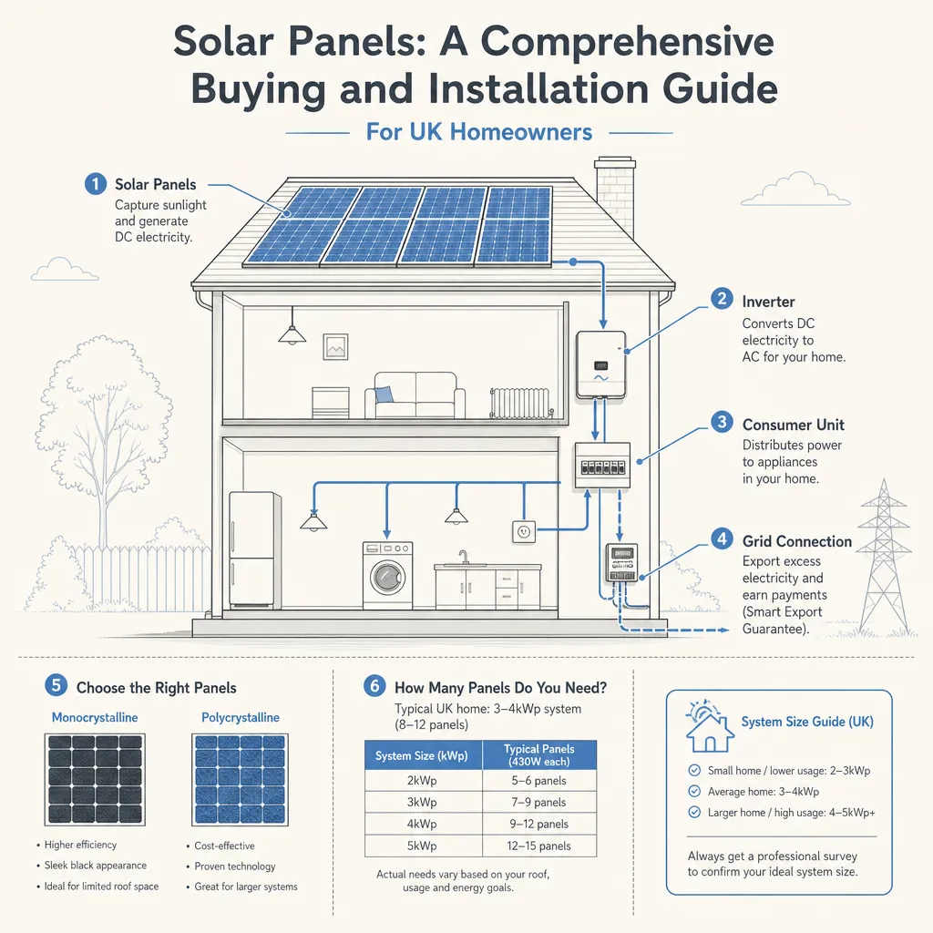 Diagram illustrating: Solar Panels: A Comprehensive Buying and Installation Guide