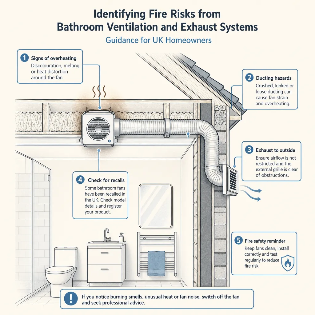Diagram illustrating: Identifying Fire Risks from Bathroom Ventilation and Exhaust Systems