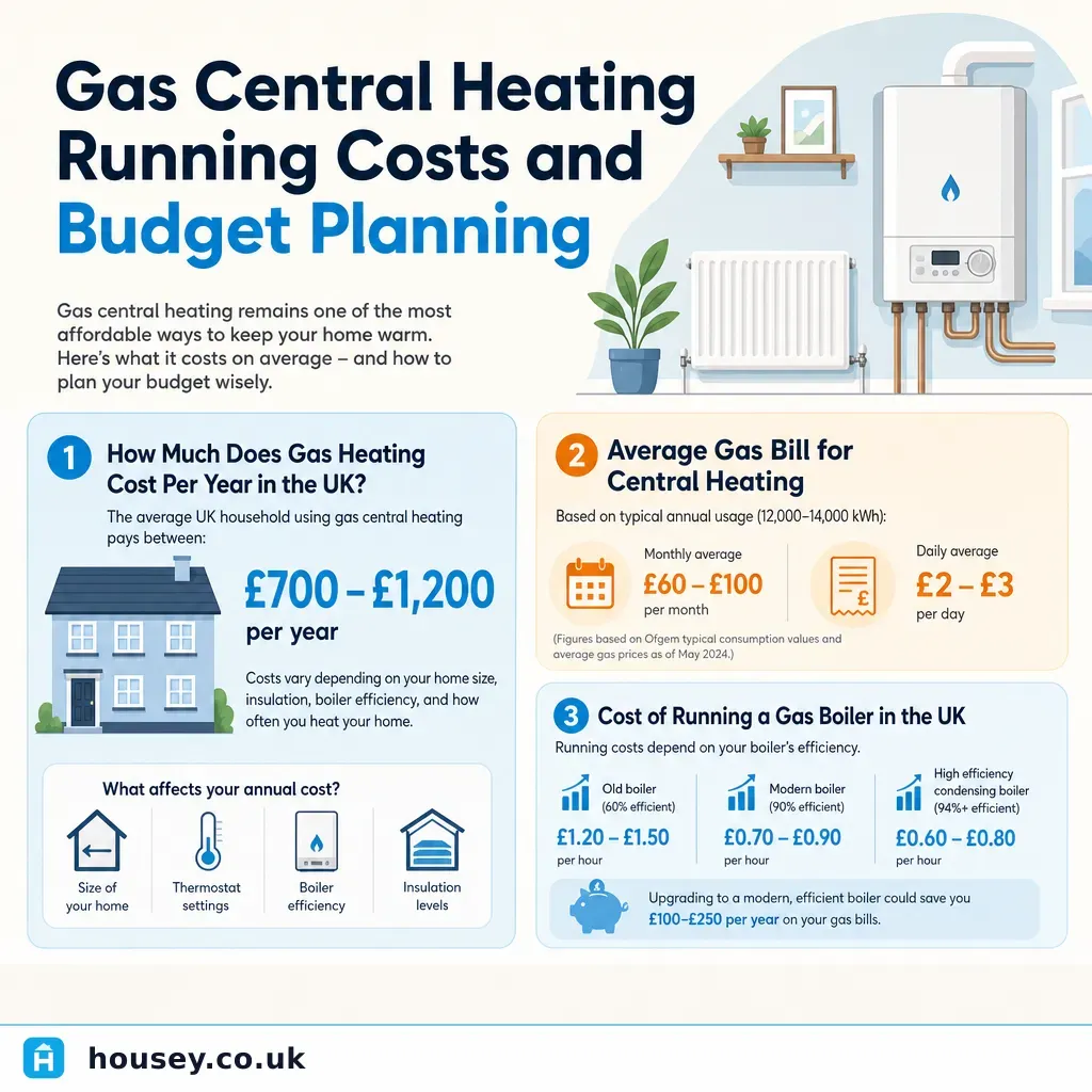Infographic illustrating: Gas Central Heating Running Costs and Budget Planning