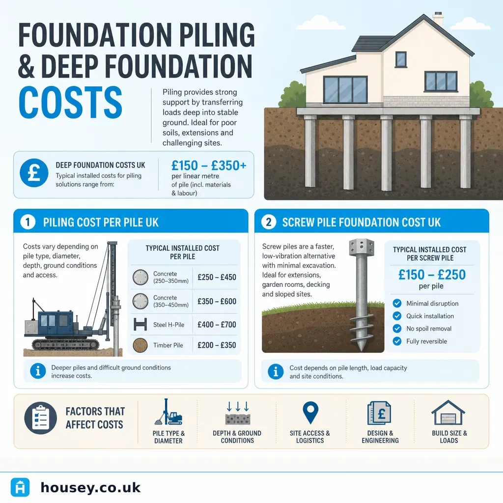 Infographic illustrating: Foundation Piling and Deep Foundation Costs