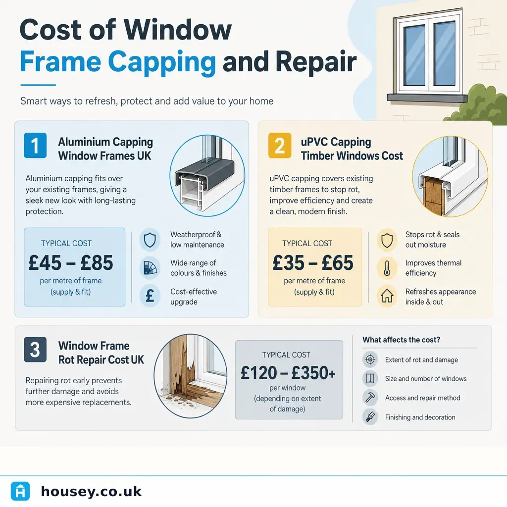 Infographic illustrating: Cost of Window Frame Capping and Repair