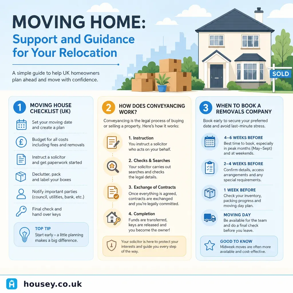 Infographic illustrating: Moving Home: Support and Guidance for Your Relocation