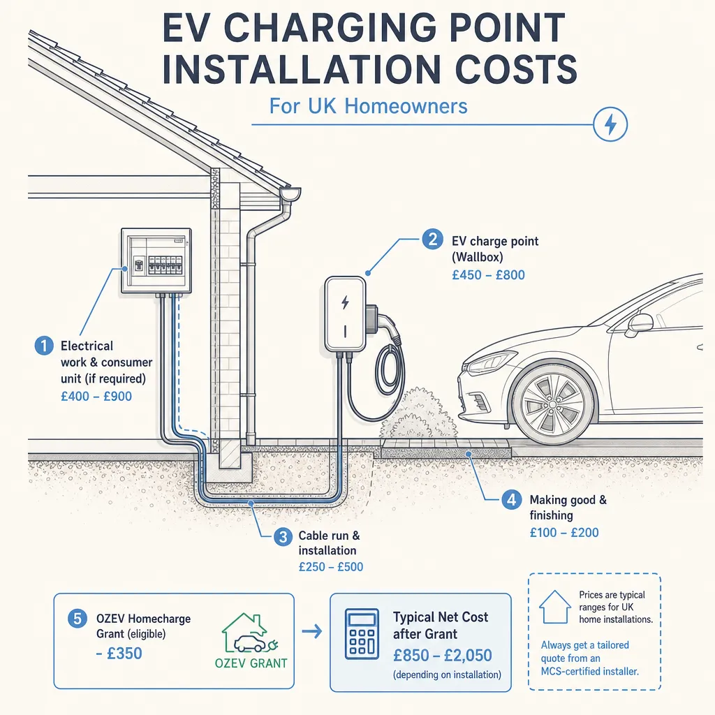 Diagram illustrating: EV Charging Point Installation Costs