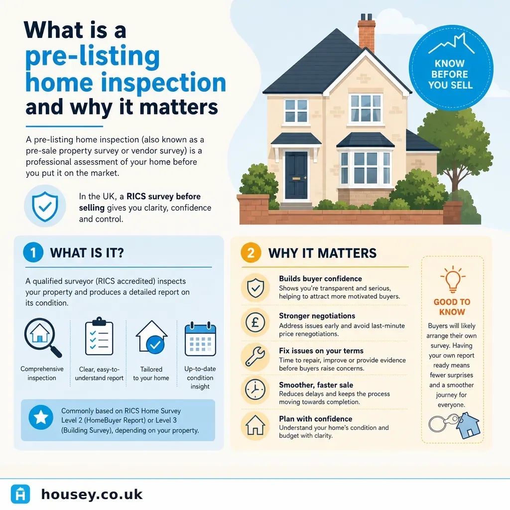 Infographic illustrating: What is a pre-listing home inspection and why it matters