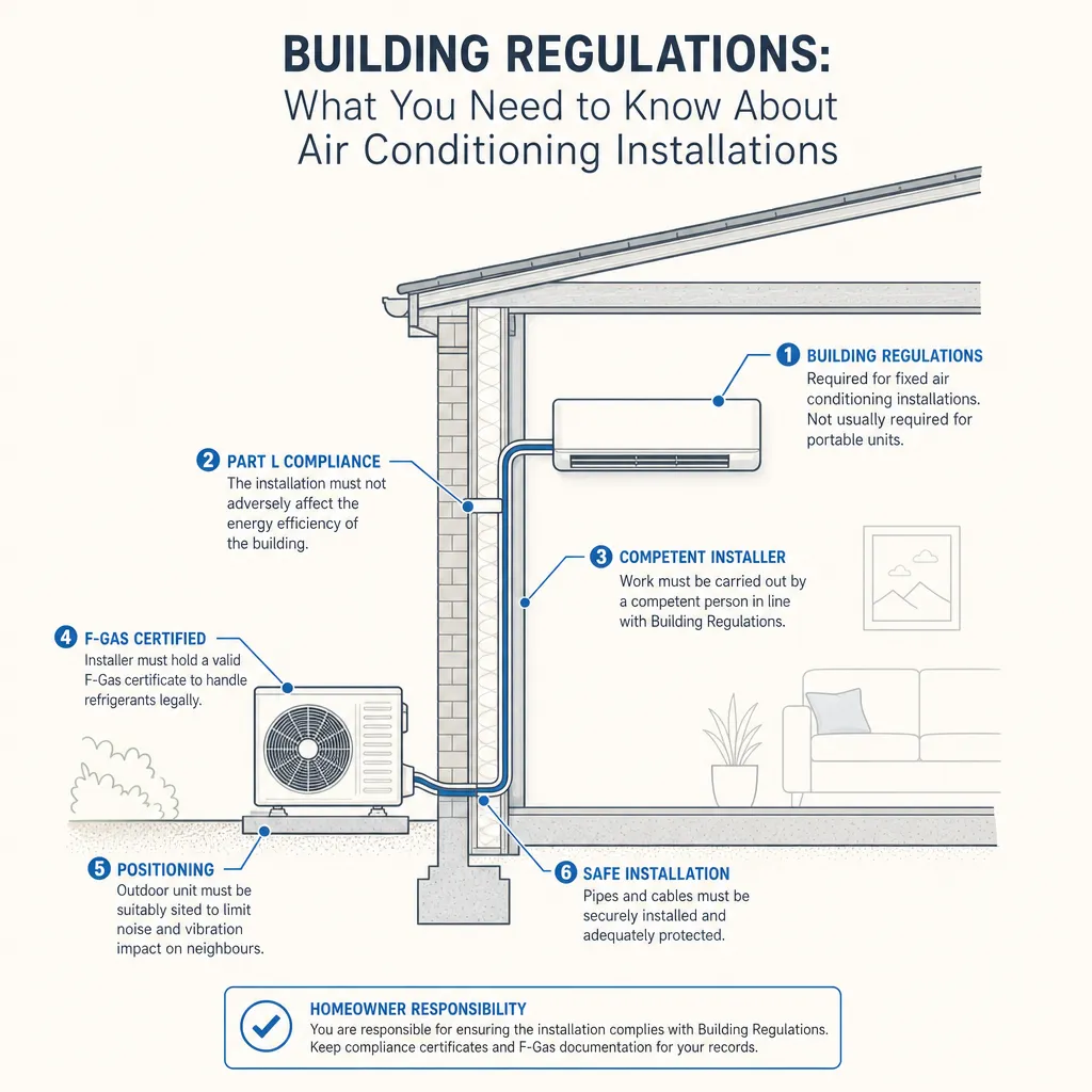 Diagram illustrating: Building Regulations: What You Need to Know About Air Conditioning Installations