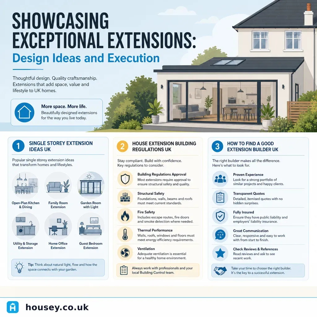 Infographic illustrating: Showcasing Exceptional Extensions: Design Ideas and Execution