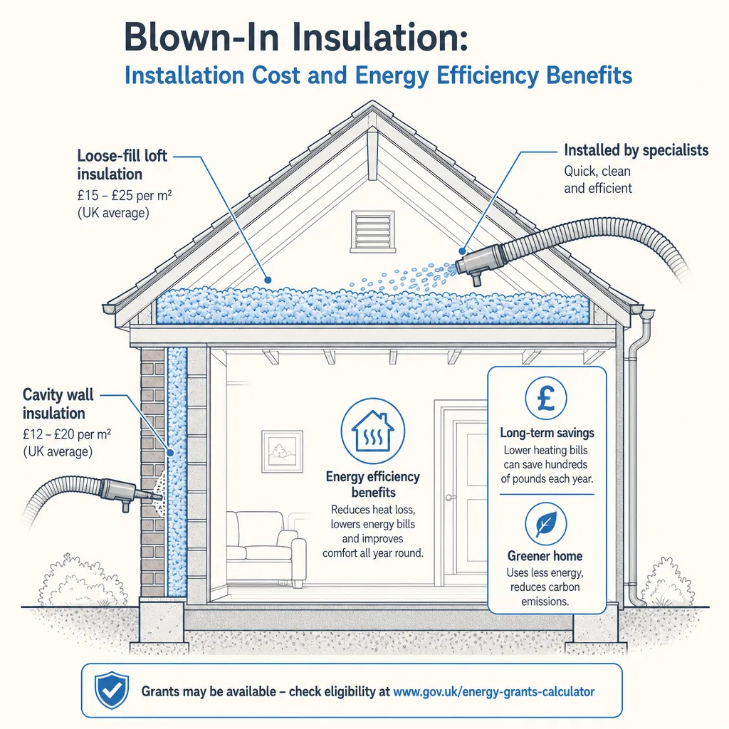 Diagram illustrating: Blown-In Insulation: Installation Cost and Energy Efficiency Benefits